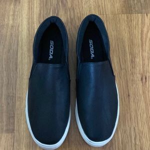 SODA slip on black leather shoes